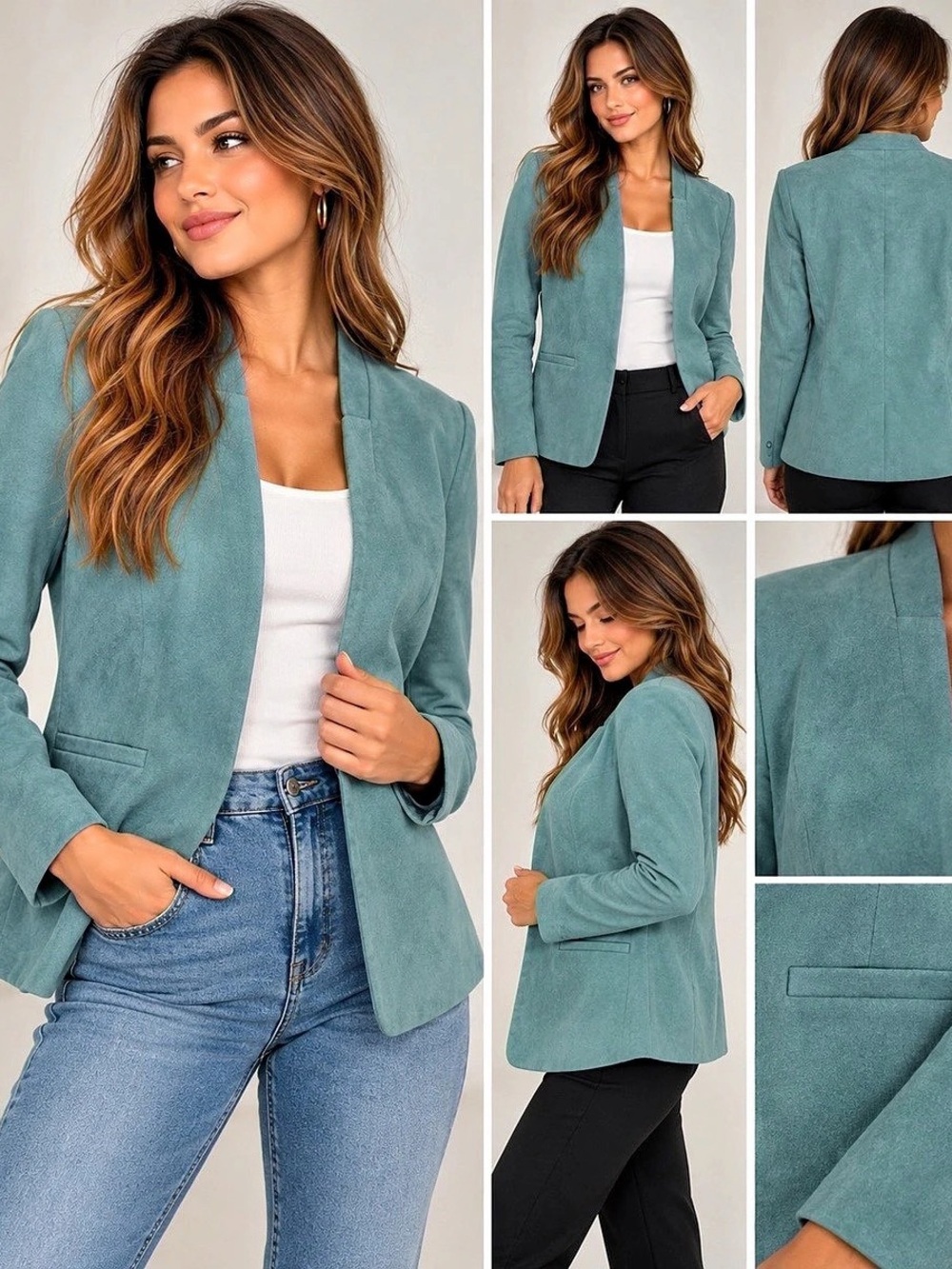 Chico's Suede-Look Blazer in Green Size 1 Like New